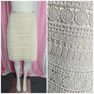 Tommy Hilfiger Cream Crochet Lined Pencil Skirt Size 10